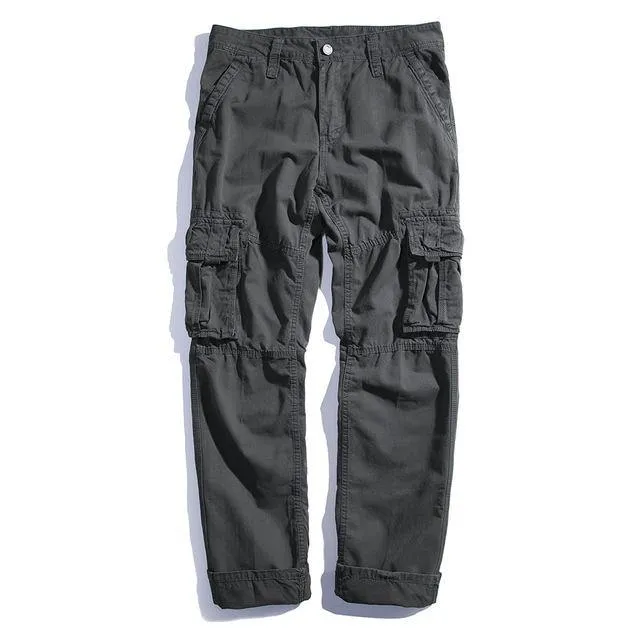 Pants Cargo Men Blue Cotton Full Length Khaki Black Army Green Military Style Many Pockets Casual Pants Male Straight Trousers