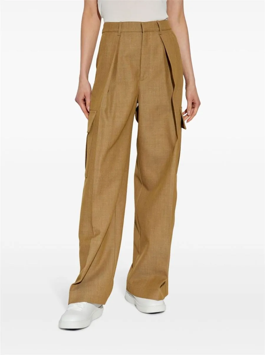 PLEAT-DETAIL WOOL CARGO TROUSERS