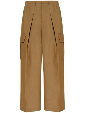 PLEAT-DETAIL WOOL CARGO TROUSERS