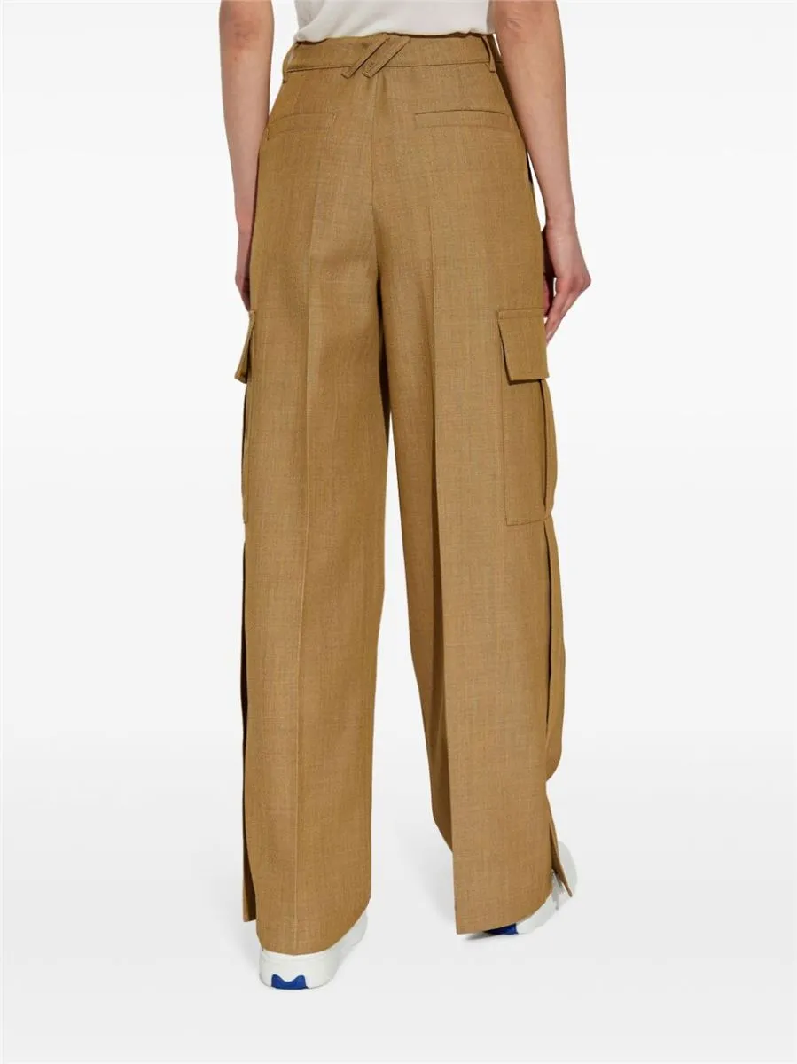 PLEAT-DETAIL WOOL CARGO TROUSERS