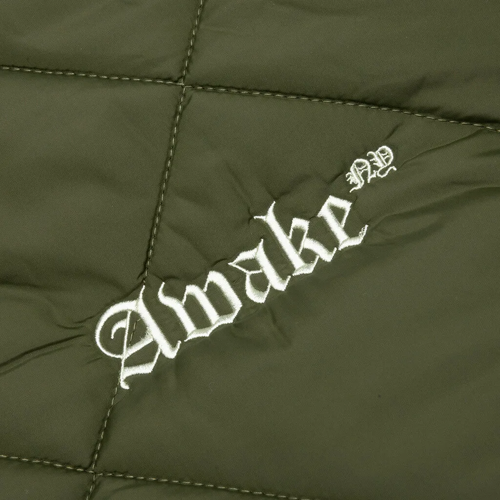 Quilted Patch Bomber Jacket - Olive