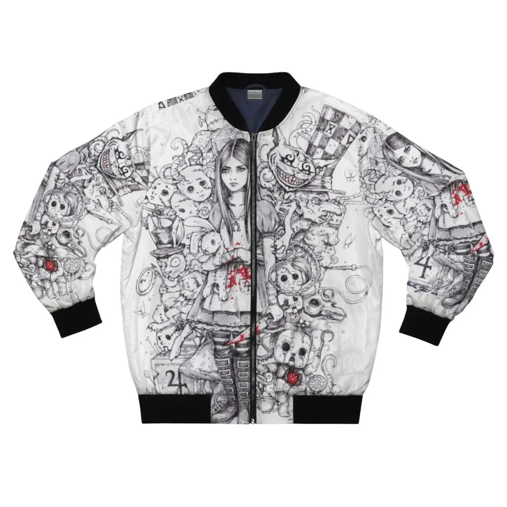 "Enchanting Alice in Wonderland Bomber Jacket"