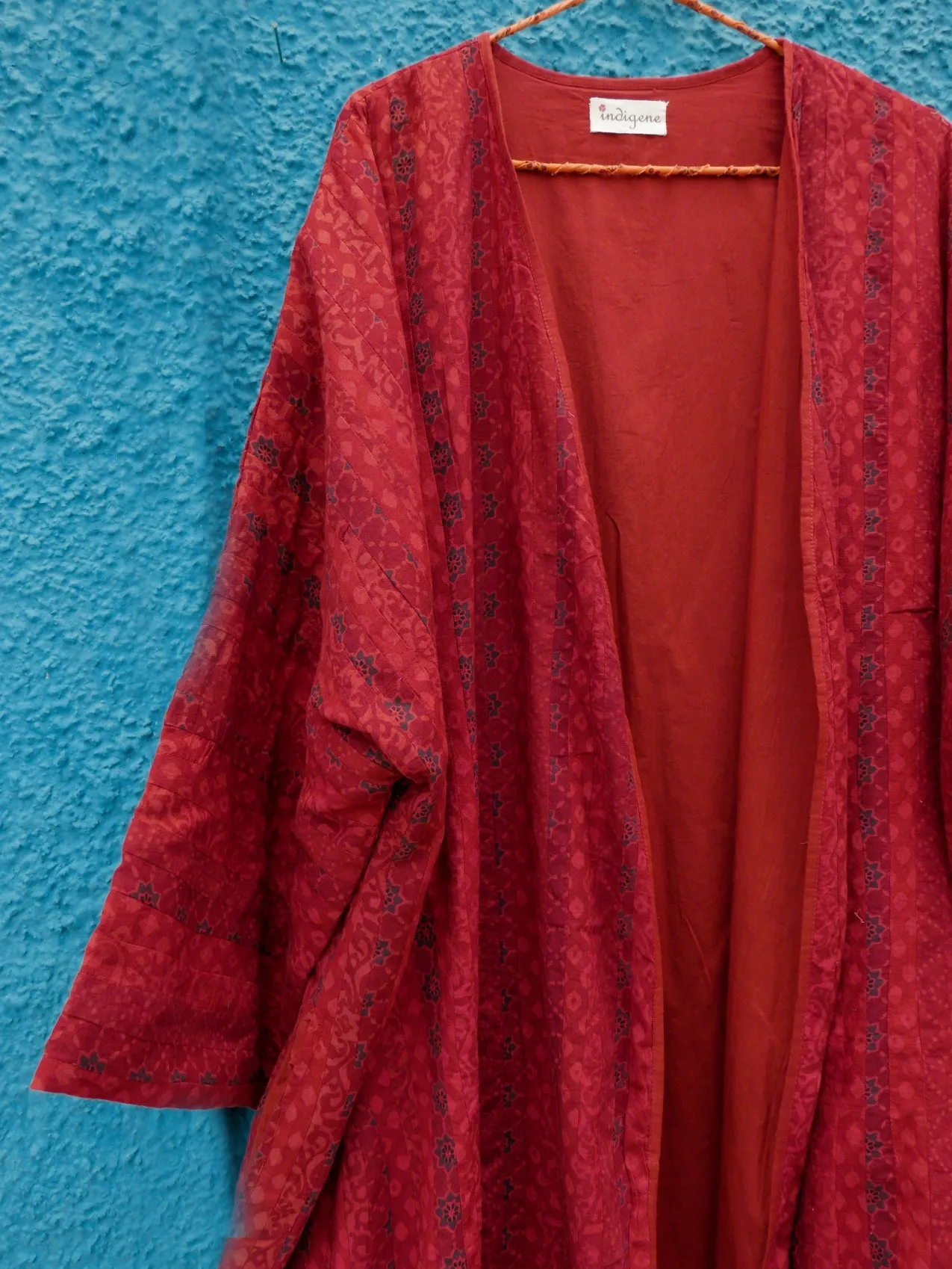 Red Patchwork Long Kimono Jacket