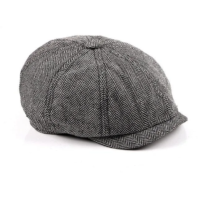 Retro Tweed Herringbone Octagonal Newsboy Cap