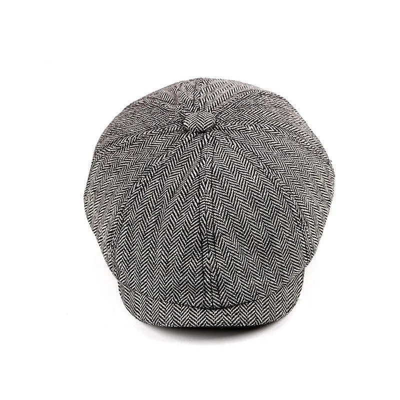 Retro Tweed Herringbone Octagonal Newsboy Cap