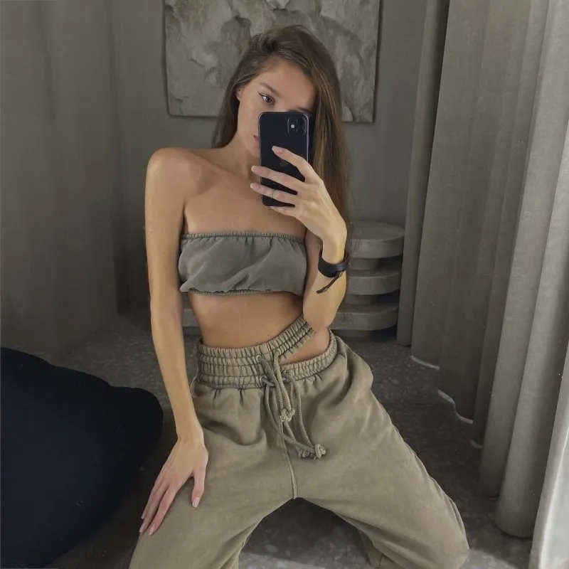 Retro Y2g Double Pants Hollow Out Cutout Drawstring Sweatpants Women Loose Casual Trousers Ankle Tied Straight Leg Pants