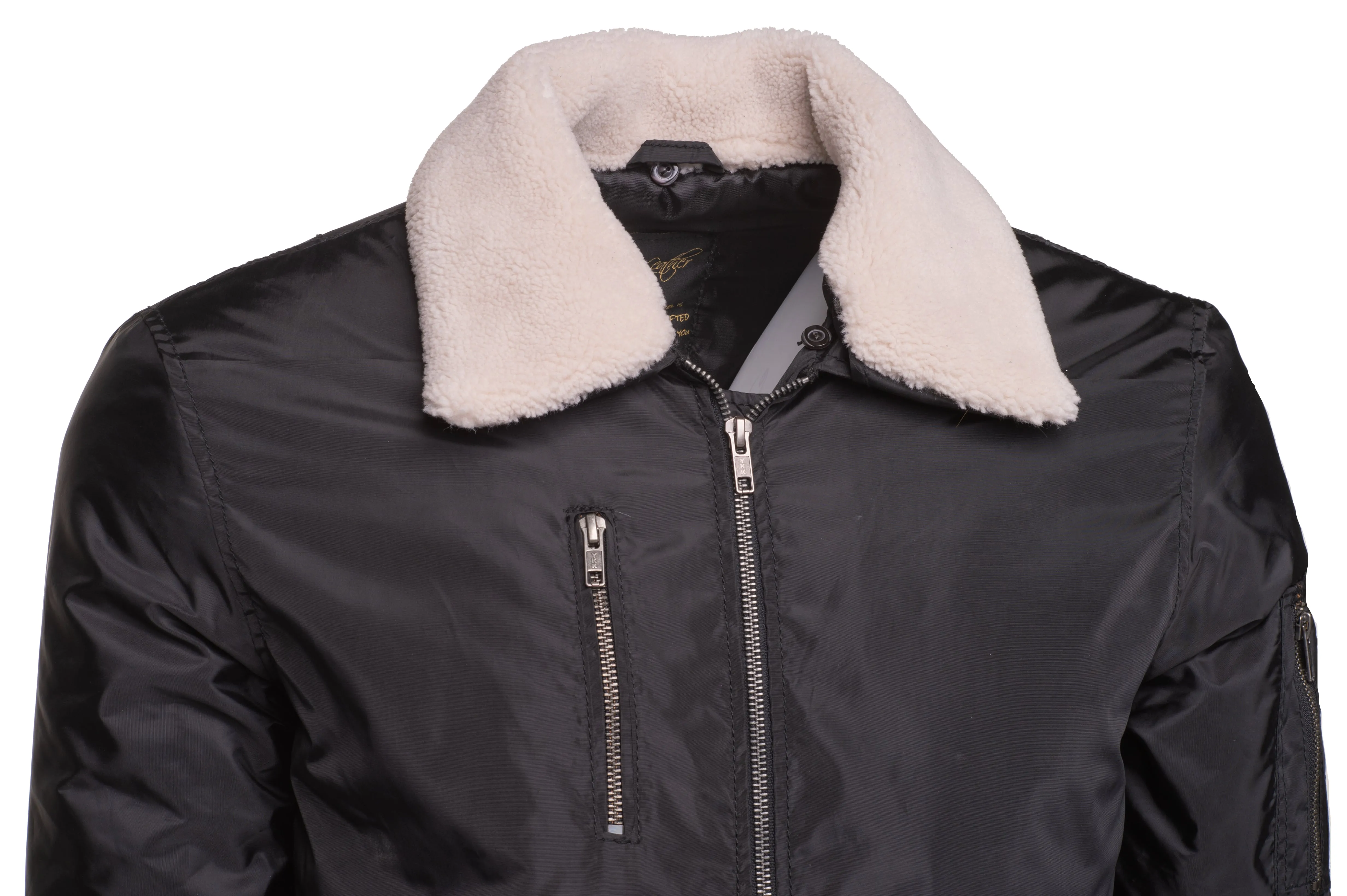 Riccardo's Black Nylon flight jacket with fur collar