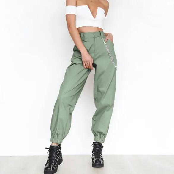 S-2XL Plus Size Pants Women Casual High Waist Cargo Pants Women Loose Solid Black Khaki Trousers Pockets Elastic Waist Bottoms