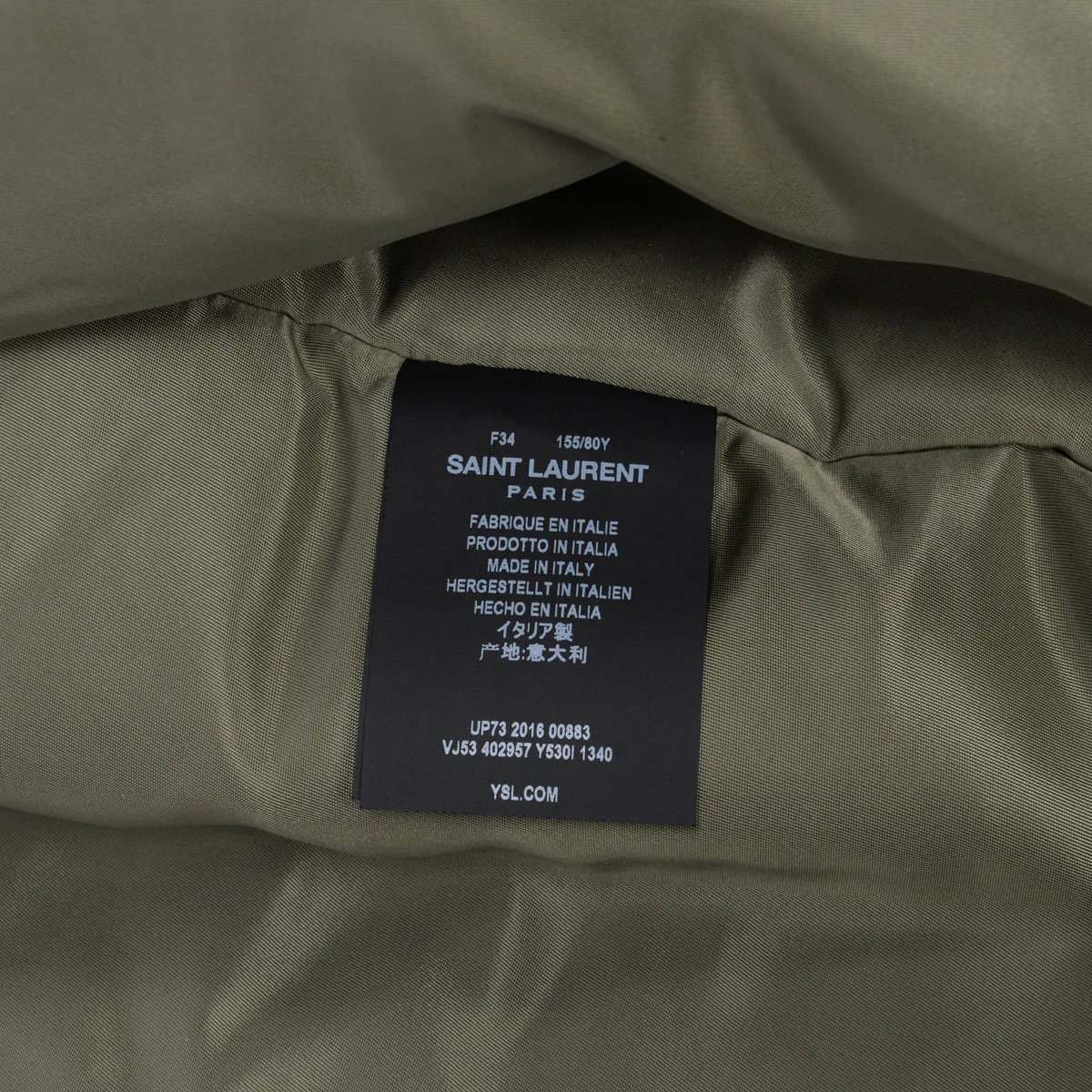 Saint Laurent Khaki Nylon Bomber Jacket FR 34