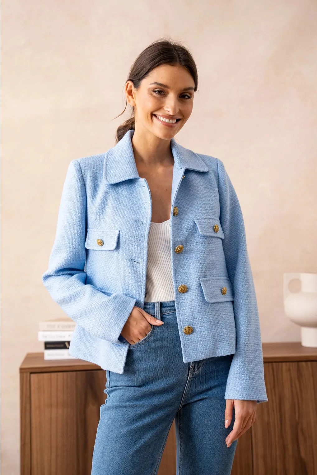 Sky Blue Tweed Jacket