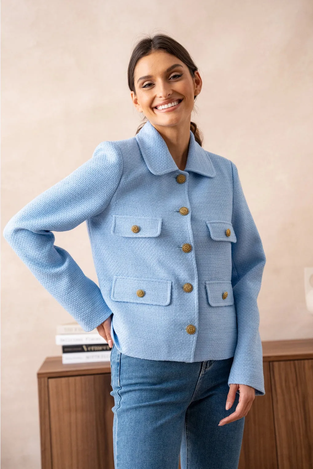 Sky Blue Tweed Jacket