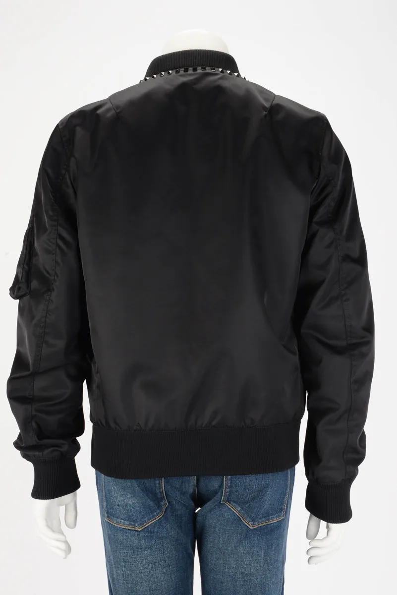 Valentino Black Nylon Rockstud Bomber Jacket IT 48