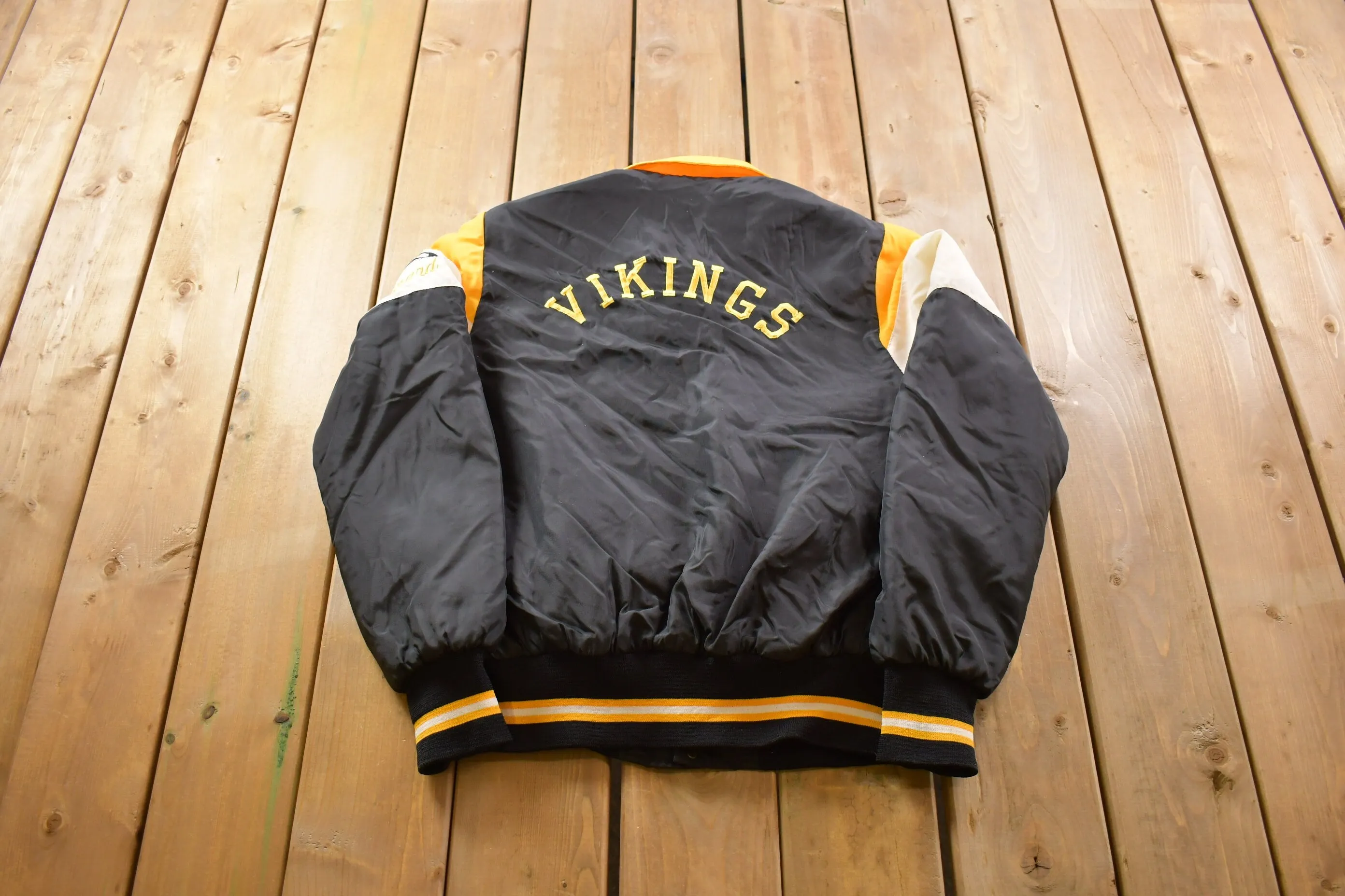 Vintage 1970 Embroidered Vikings Football Bomber Bomber Jacket / Snap Button / Streetwear / Souvenir Jacket / Made In Canada / Workwear