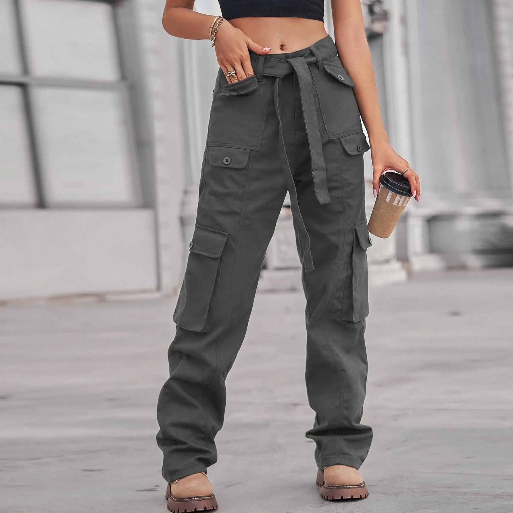 Washed Denim Multi Pocket Heavy Overalls Trousers