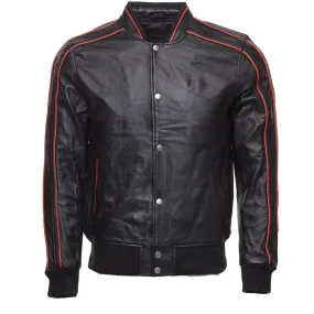 William black bomber leather jacket with red piping