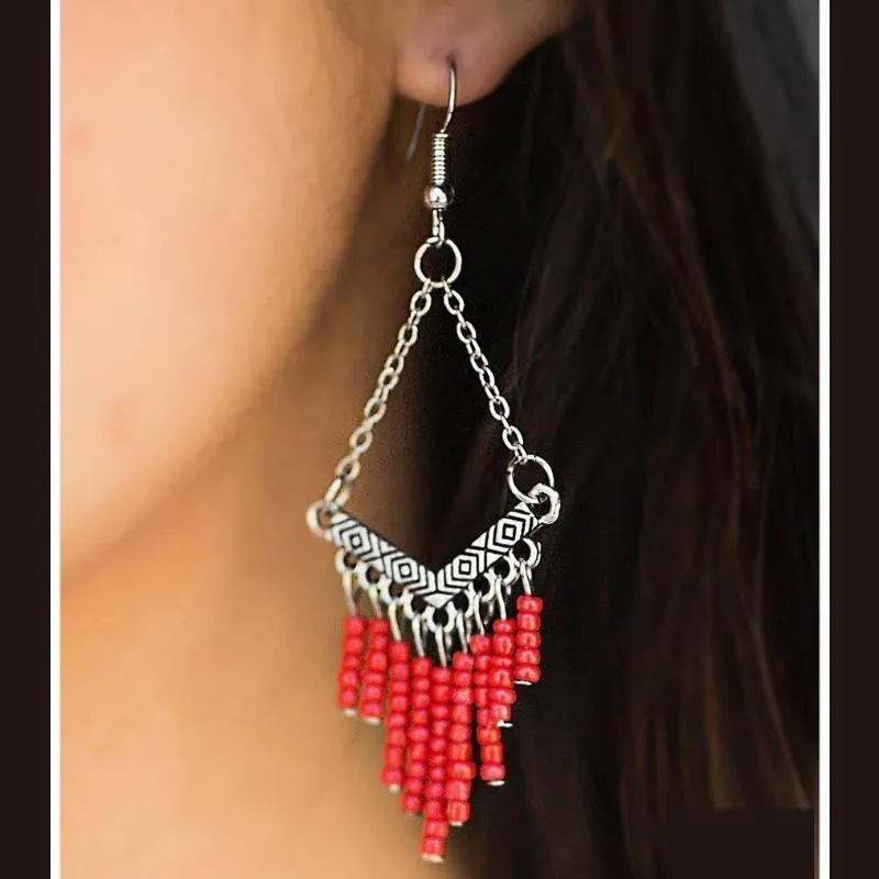 Wind Walker Red Seed Bead Earrings