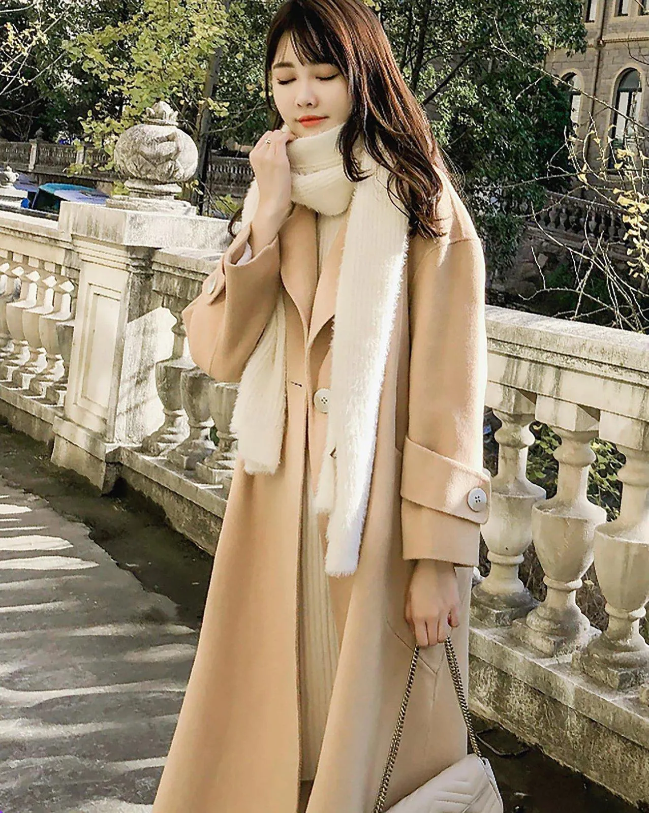 Women Wool Blend Coat duster cloth Over the knee Long Overcoat camel woolen coat Fall Winter Wool Coat Oversize One button Trench outerwear