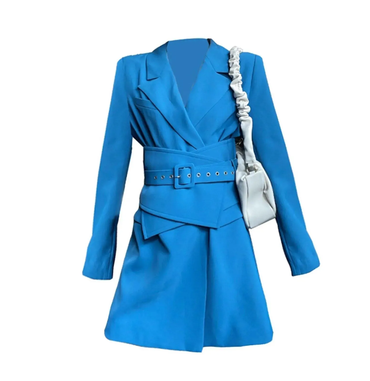 Women's Blue girdle Trench Coat,Blue Blazer Dress,Business Attire Sexy Office Wear,Trench dress,dress jacket,Fall trench coat,Vivian7 T107