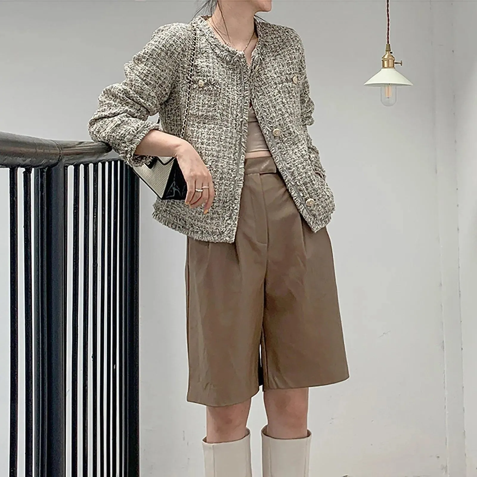 Women's Gray tweed jacket,Button-Up Blazer,Tweed Crop Jacket,Fall coat for women,Tweed Knit Jacket,Warm Jacket,Tweed Tops,Blazer jacket,B104