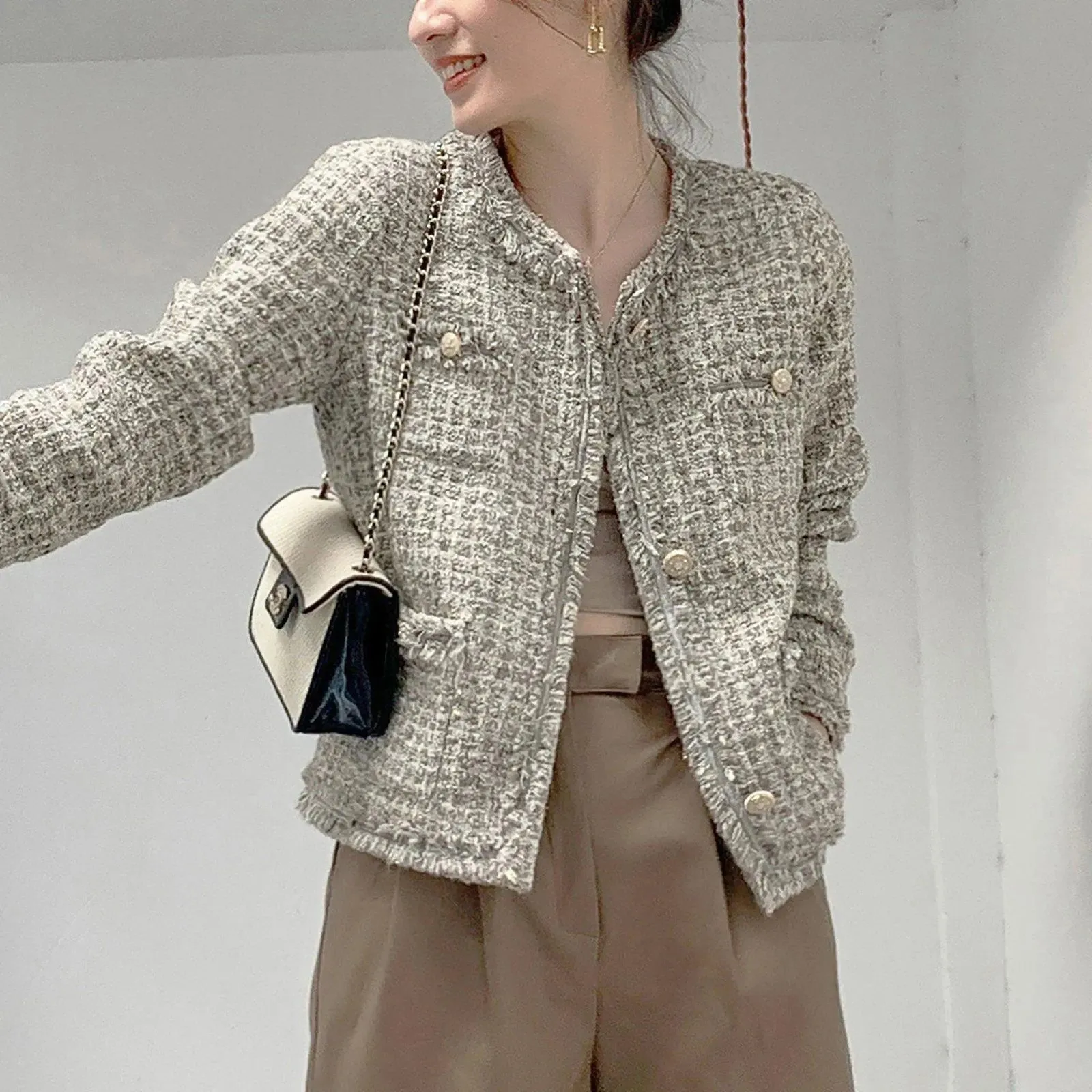 Women's Gray tweed jacket,Button-Up Blazer,Tweed Crop Jacket,Fall coat for women,Tweed Knit Jacket,Warm Jacket,Tweed Tops,Blazer jacket,B104