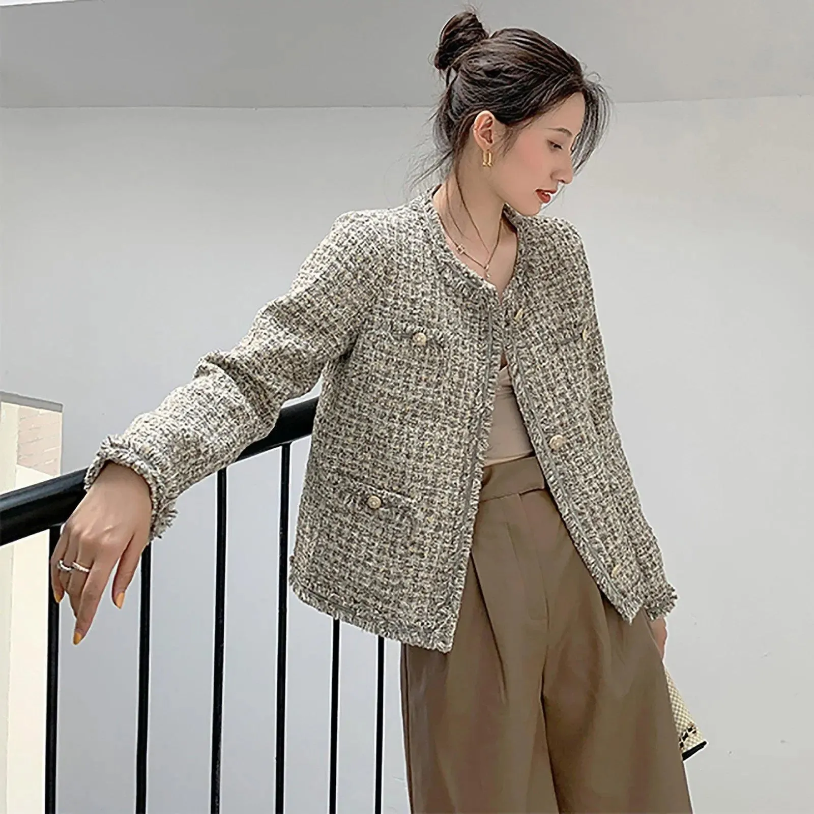 Women's Gray tweed jacket,Button-Up Blazer,Tweed Crop Jacket,Fall coat for women,Tweed Knit Jacket,Warm Jacket,Tweed Tops,Blazer jacket,B104