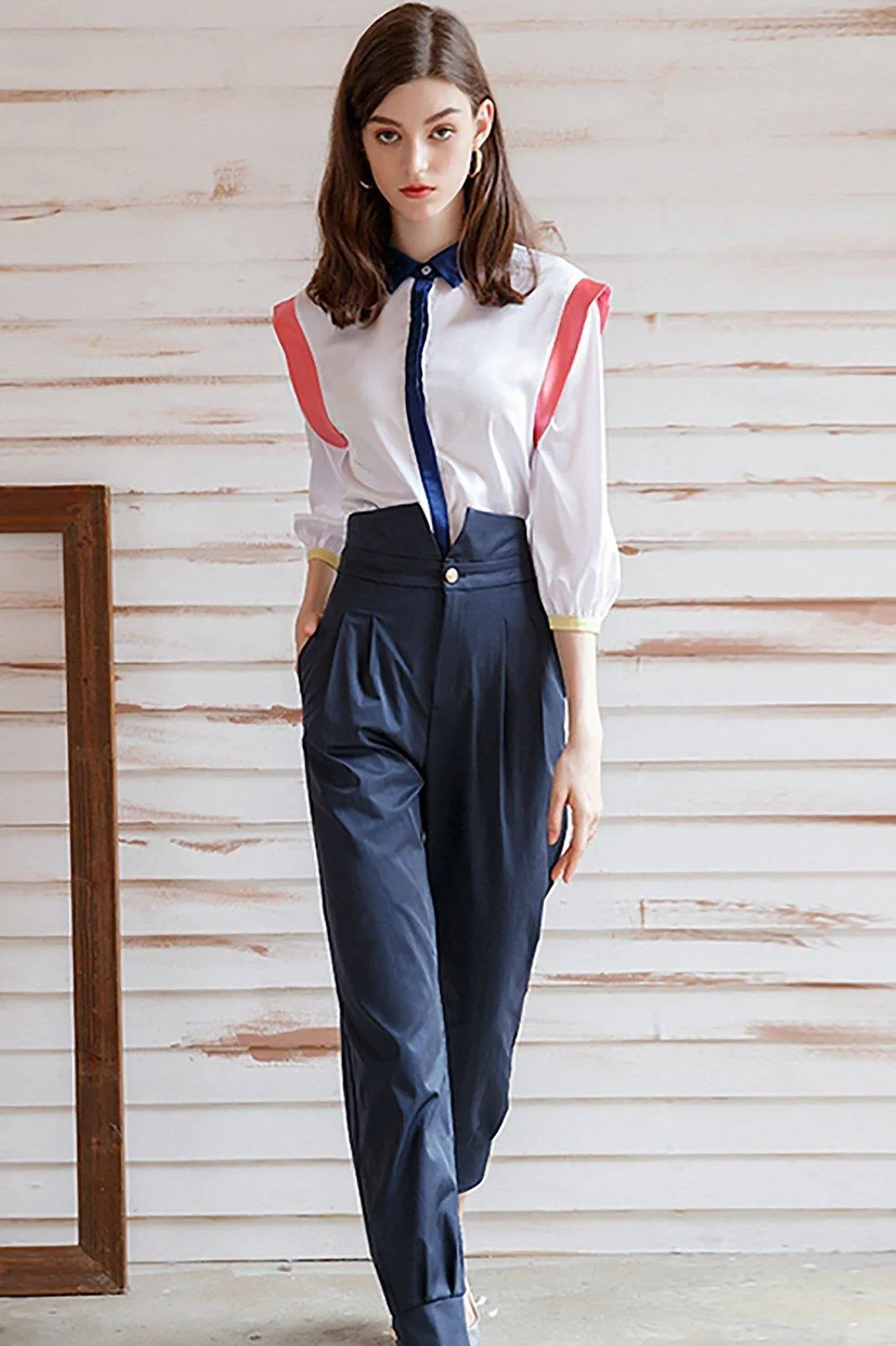 Women's Sets,Office Lady Shirt Pants Sets,Half Sleeve Top and Pants Suits,Blouses trousers 2 piece Sets,Summer Clothing Shirt Pants Sets