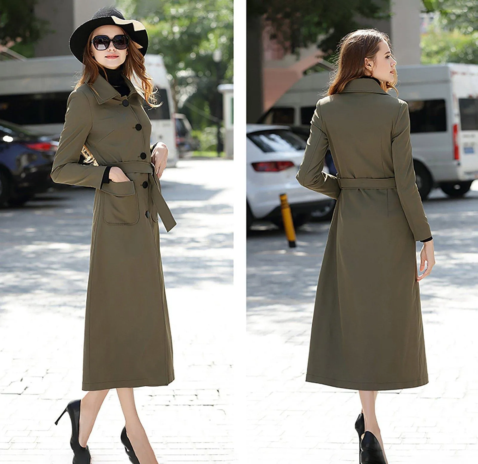 Women's Single Breasted Belted Long Trench Coat,Custom Women coat,Lady Long Coat,Fall Coat for women Windbreaker Duster Coat Outerwear