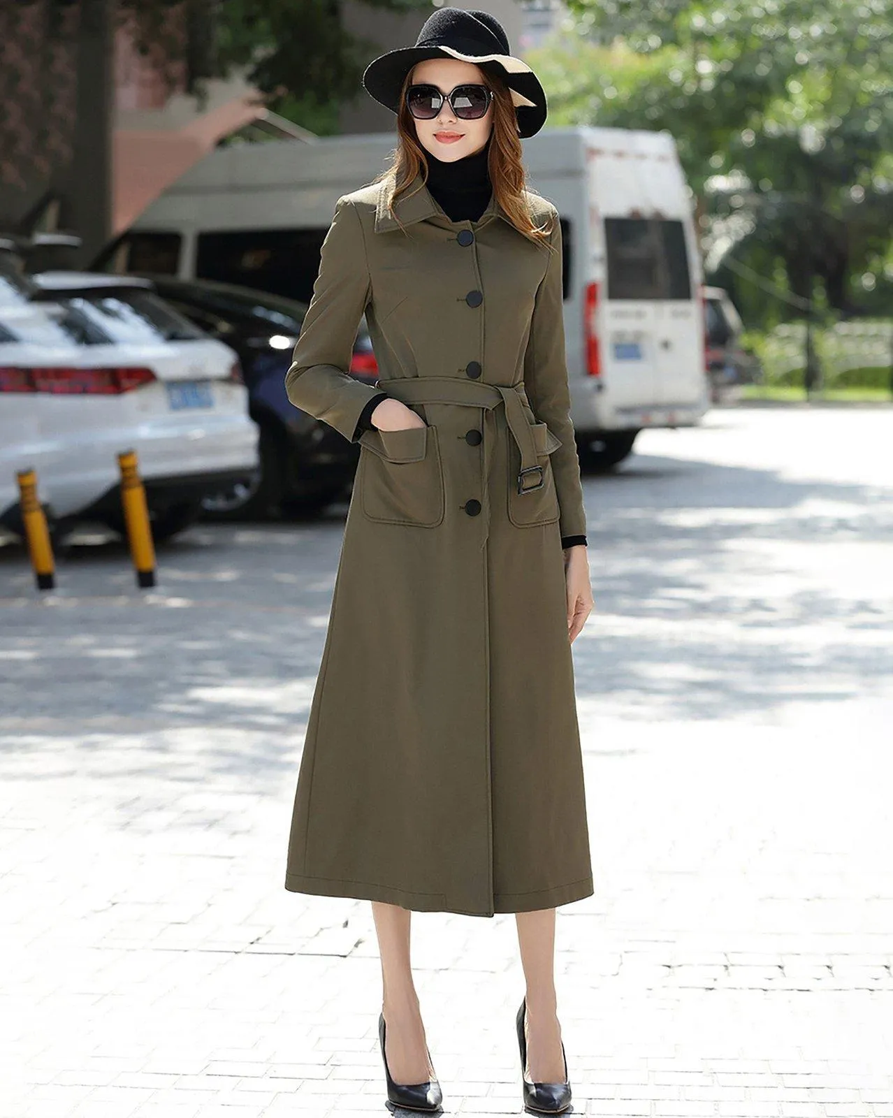 Women's Single Breasted Belted Long Trench Coat,Custom Women coat,Lady Long Coat,Fall Coat for women Windbreaker Duster Coat Outerwear