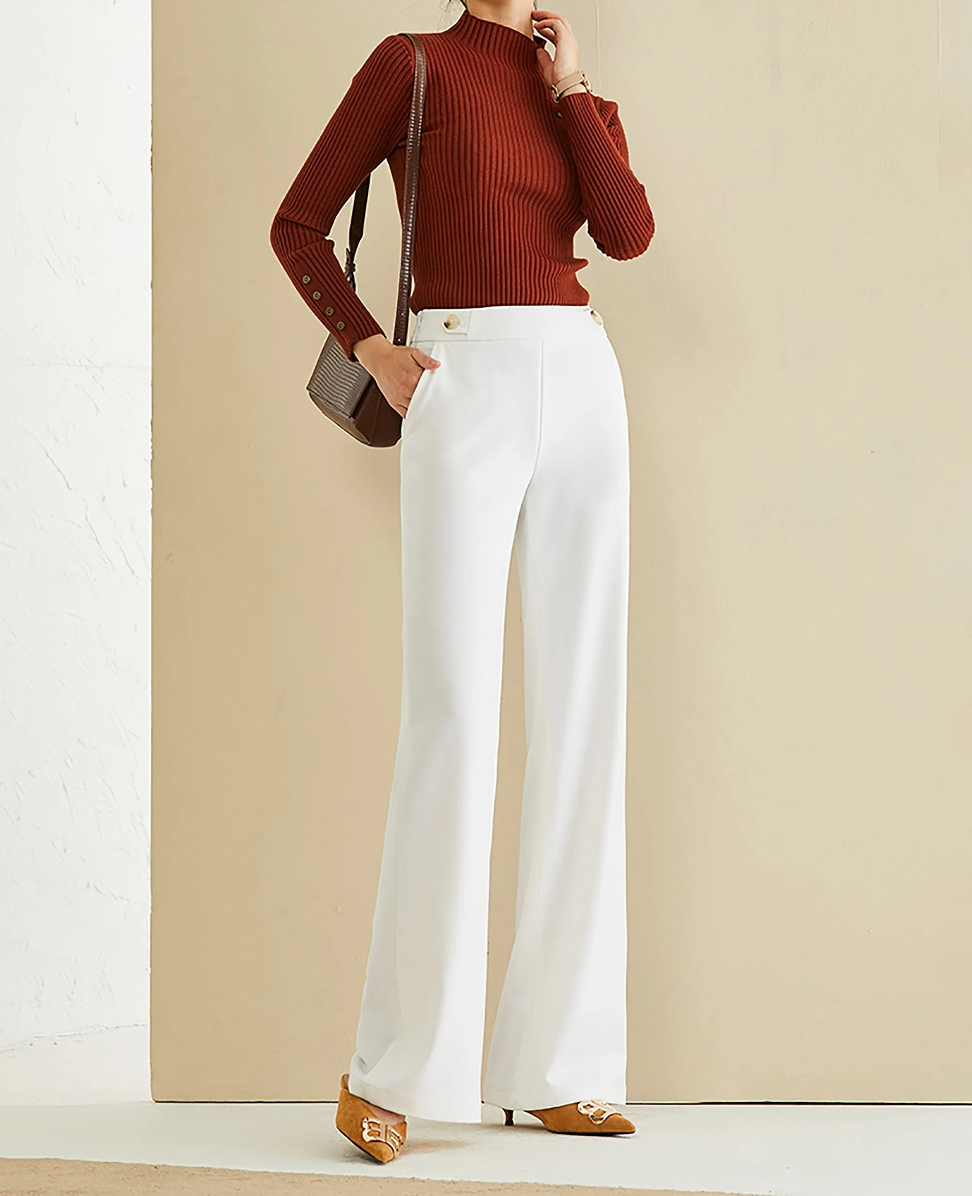 Women's White wide-leg pants,drape Pants,loose high-waist pants,Lady thin straight-leg pants,Fall Winter Long trousers,mopping suit pants