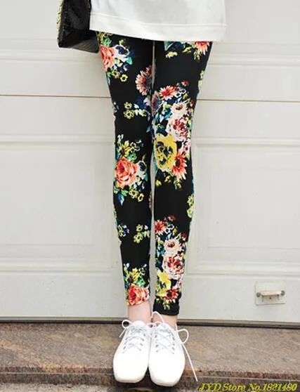 YRRETY Women Leggings High Street Cotton Leggin Casual Floral Printed Legging Graffiti Soft Fashion Women Trousers Hot Fashion