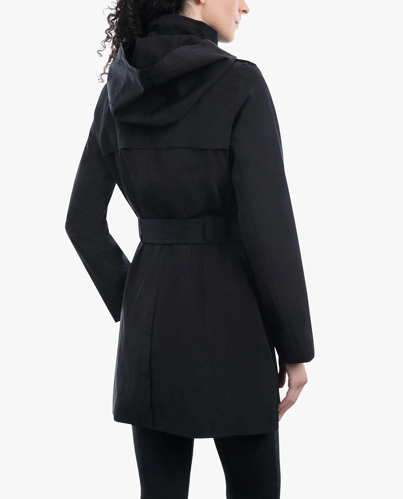 ZIP FRONT HOODED TRENCH WITH BELT