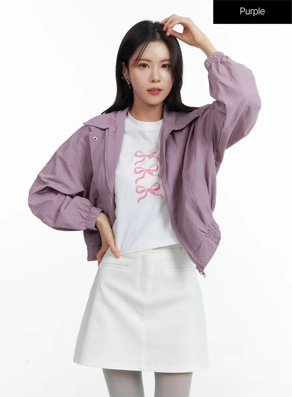 Zip-Up Crop Bomber Jacket OF408